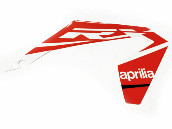 Etukatteen tarra (oikea, puna/valko), Aprilia RX/SX 18->