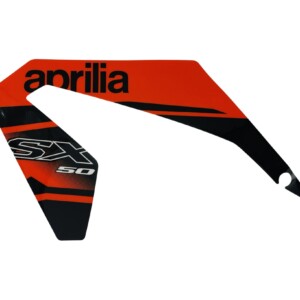 Etukatteen tarra (vasen, puna/musta), Aprilia RX/SX 18->